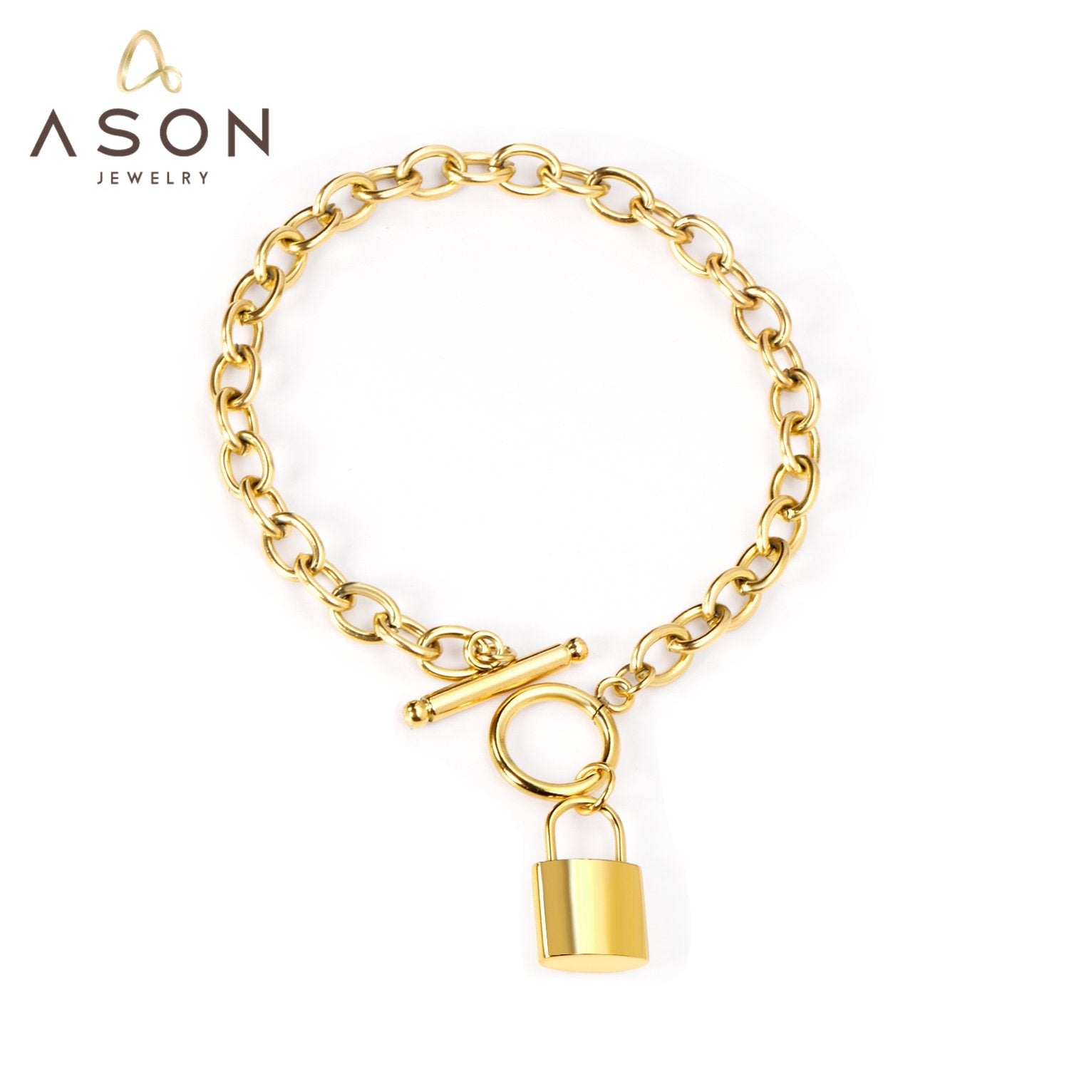 ASON Gold Color Key Lock Charm Pendant Punk Bracelet Stainless Steel Bangle for Women Men Party Gift Fashion Jewelry asonjewelry