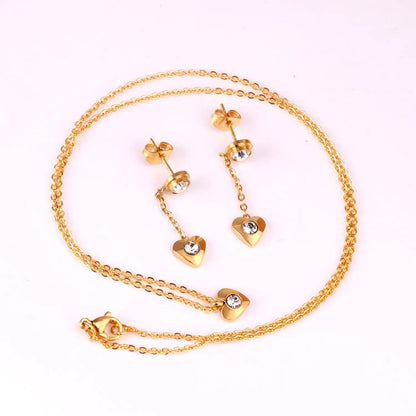 New Heart Shape Crystal Fashion Necklaces Droop Earrings Sets For Woman Dubai Wedding Jewelry Set pendientes bijoux asonjewelry