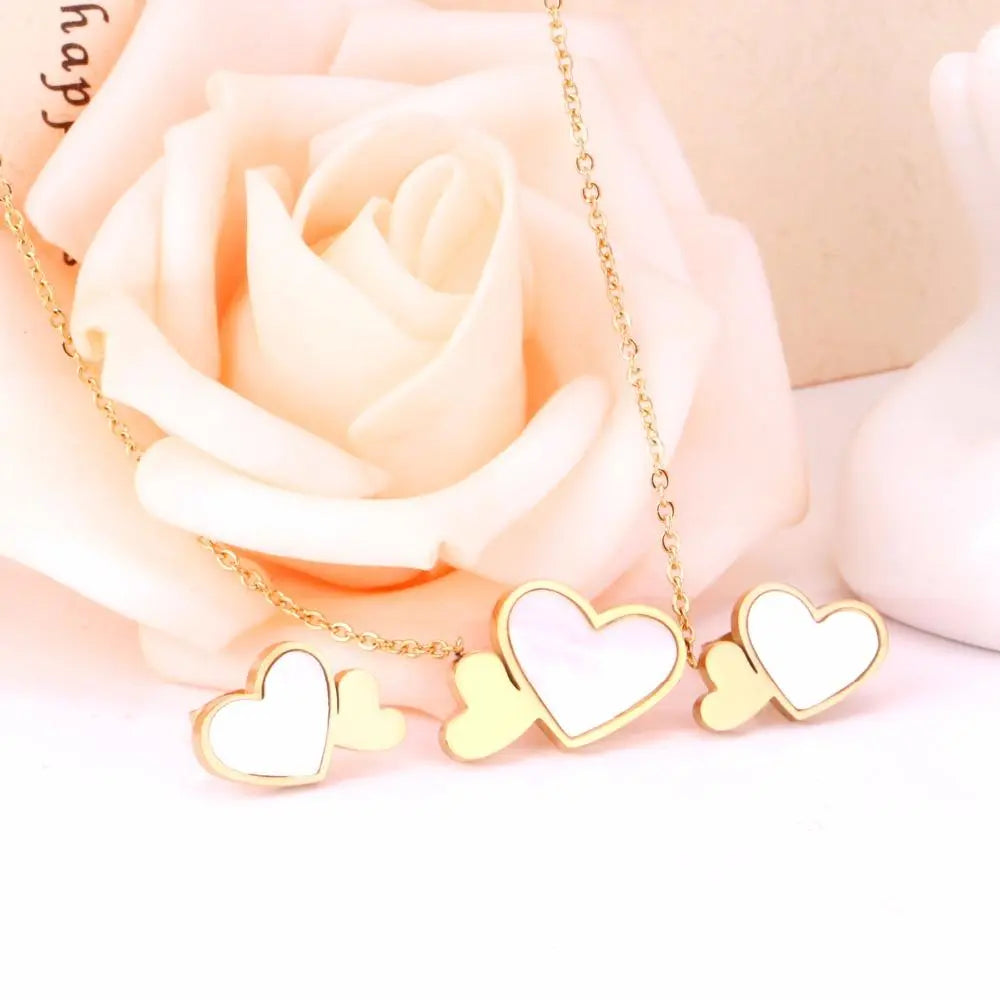 Brand New Stainless Steel Jewelry Heart Shell Jewelry Sets Women Wedding Jewelry Gift asonjewelry