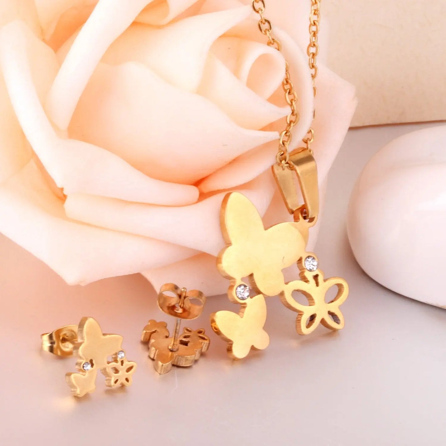 Fashion Butterfly Necklace Earrings Jewellery Set for Women Gold-Color Crystal Girls Dubai Wedding Jewelry Sets asonjewelry