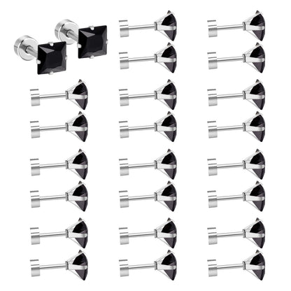 12 pair ASON 3-7mm Square Cubic Zirconia Screw Piercing Stud Earring Set Gold Color for Women Girl Men Ear Stainless Steel Jewelry asonjewelry