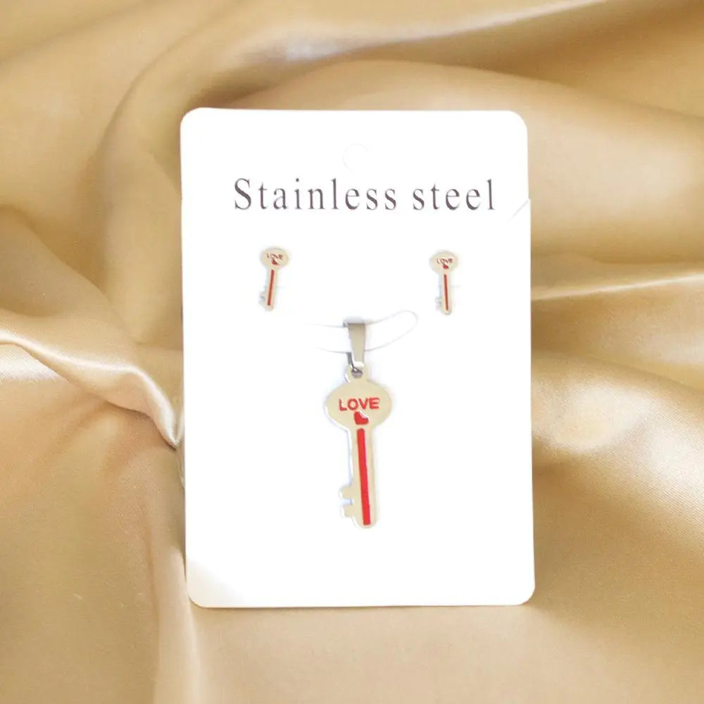 Couple Statement Jewelry Sets Lock Design Love Gifts For Friends Matching Sets Keys And Lock Necklace And Pendients asonjewelry