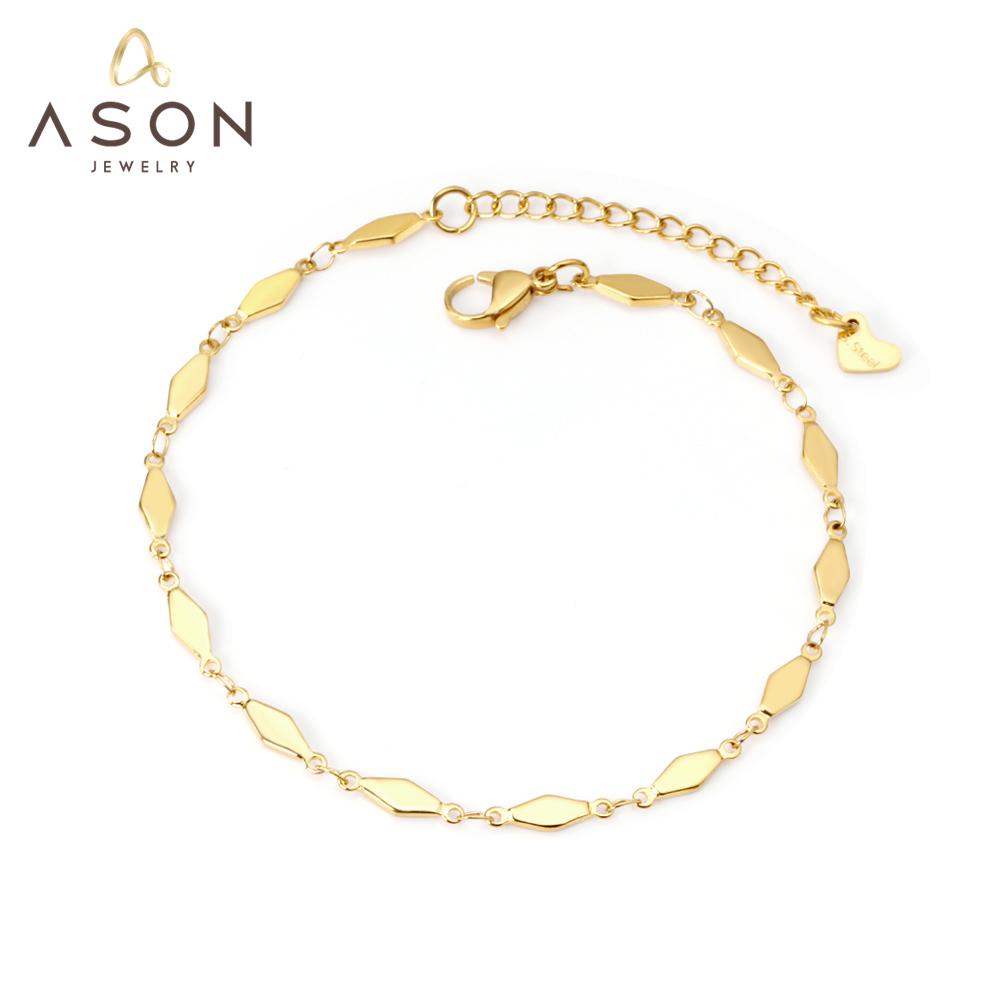 ASON Geometric Anklet Charm Foot Chain with 22+5cm Extender Gold Color Stainless Steel Fashion Jewelry Gift Accessories asonjewelry