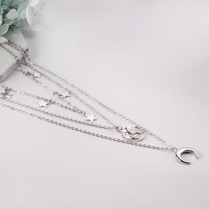 ASON Moon and Star Pendant Multi-layer Necklace 316L Stainless Steel Fashion Chains for Women Party Gift Jewelry Accessory asonjewelry