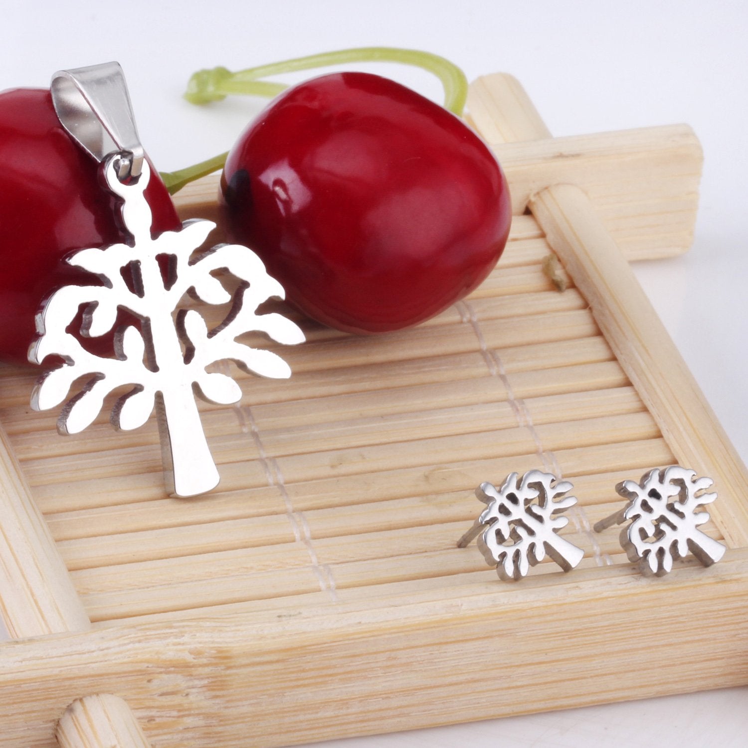 ASON Top 316L Stainless Steel Gold Color Jewelry Sets for Women 2019 Plant Pendant Necklace Small Stud Earrings for Femme asonjewelry