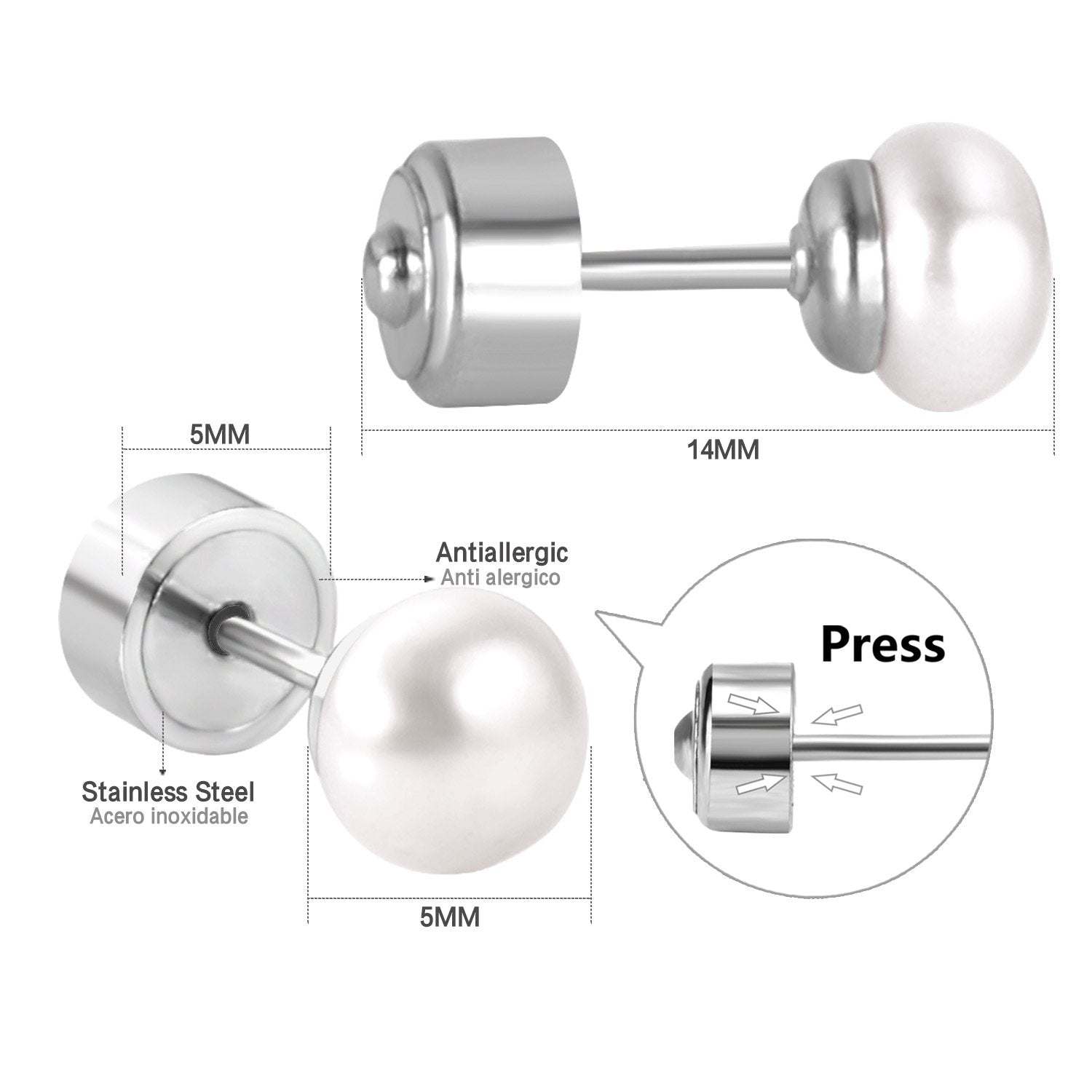 ASON White/Pink Color Freshwater Pearl Piercing Stud Earrings Silver Color Stainless Steel For Girl Women Wholesale Gift asonjewelry