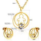 Fashion Gold Necklace Earring Jewellery Set Stainless SteelCrystal Wedding Bridal Dubai Jewelry Set For Girl Women