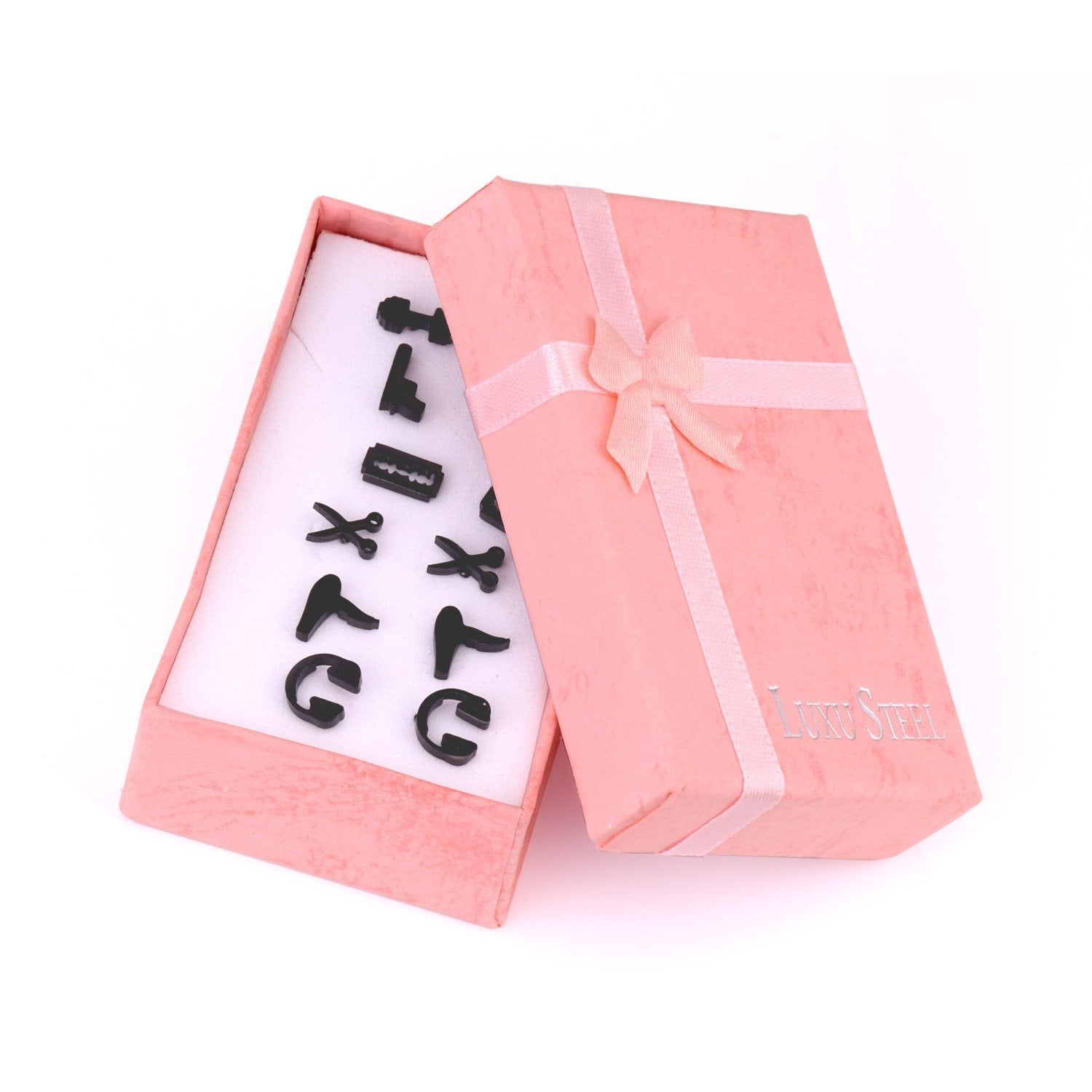 ASON 6Pairs/Box Titanium Earrings Hiphop Jewelry Stainless Steel Mixed Shape Black Color Piercing Stud Earrings Men Women asonjewelry