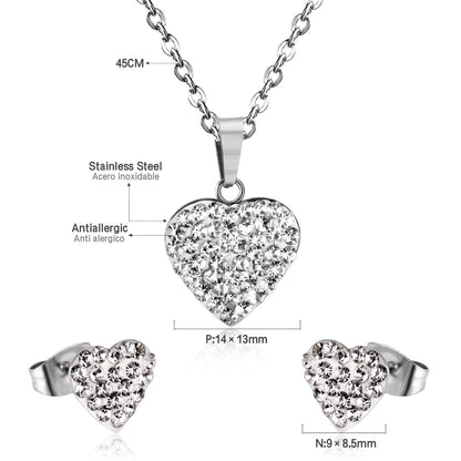 ASON Love's Heart Cubic Zirconia Pendant Necklace Earring Fashion Party Wedding Accessories Stainless Steel Necklaces asonjewelry