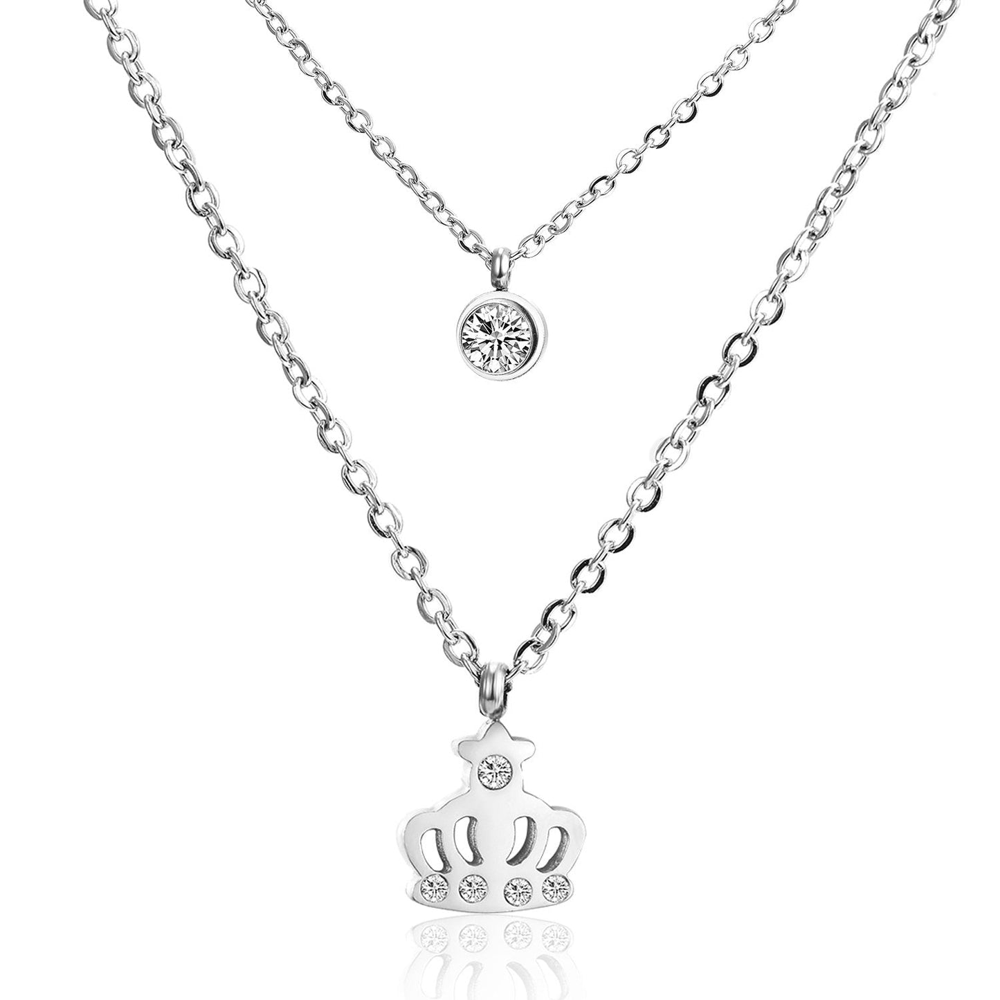 ASON  Necklaces Stainless Steel Round Cubic Zirconia Pendant Necklaces Gold Color Double Chainlaces Party Gift Chokers asonjewelry