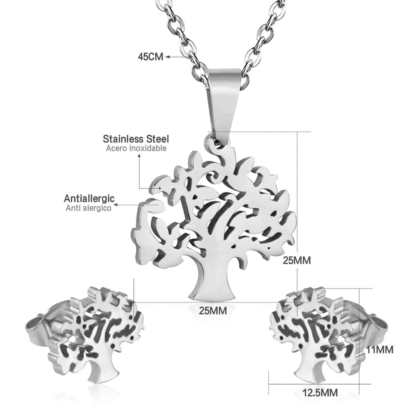 Women Christmas Tree Necklace Earrings Set Fashion Jewelry Gold/Steel Color Wedding/Engagement Jewelry Sets Gift asonjewelry