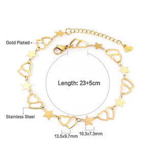 ASON 316L Stainless Steel Heart and Star Charm Anklet Lovely Foot Chain Beach Jewelry for Women with Extender 23+5cm