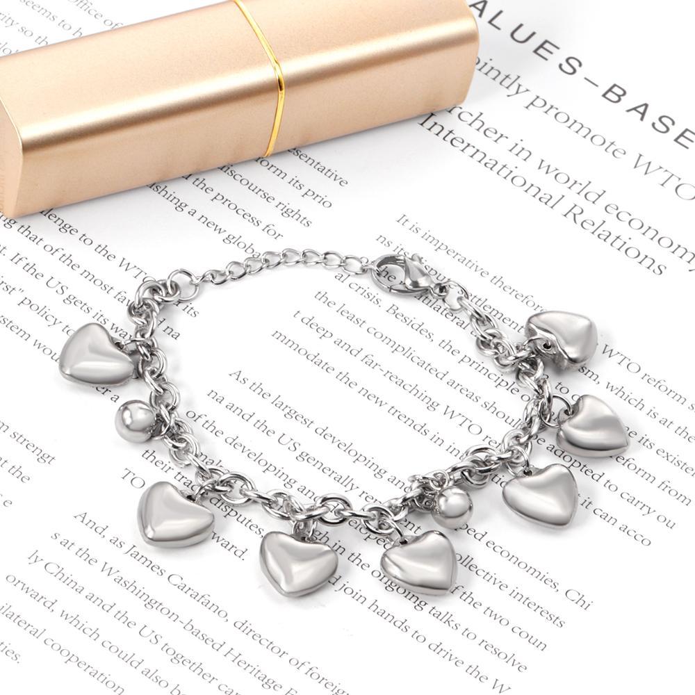 ASON Lovely Heart Bracelet with Steel Ball Charm Stainless Steel Bangle Silver Color Accessories for Women Girl Jewelry asonjewelry