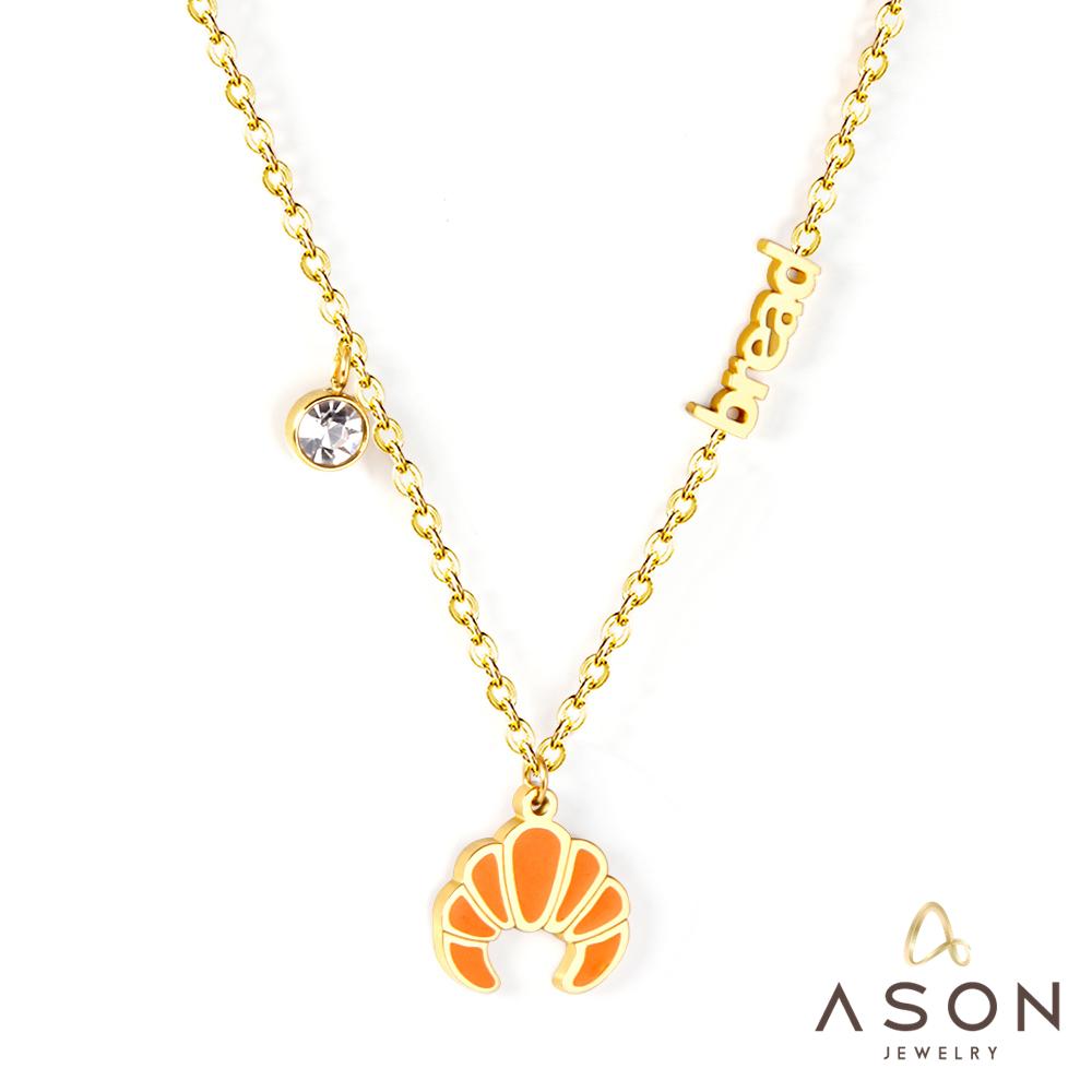 ASON Stainless Steel Gold Color Croissant Pendant Necklace Cartoon Necklaces with Cubic Zirconia for Women Fashion Jewelry asonjewelry