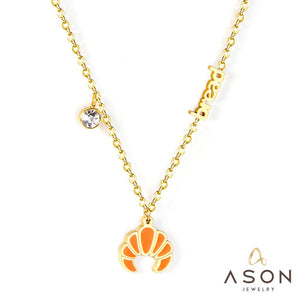 ASON Stainless Steel Gold Color Croissant Pendant Necklace Cartoon Necklaces with Cubic Zirconia for Women Fashion Jewelry