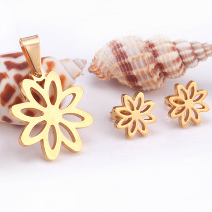 ASON Classic Stainless Steel Gold Color Flower Jewelry Sets for Women Wholesale Necklace Earring Jewlery Sets Party asonjewelry