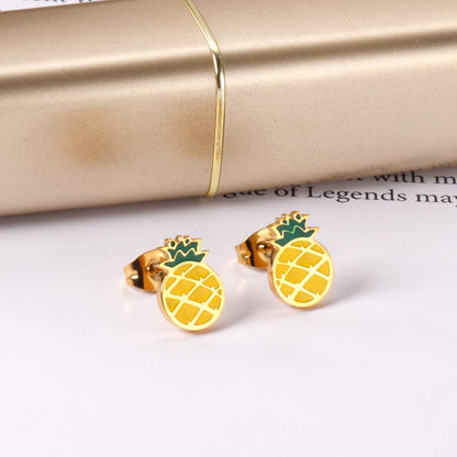 ASON Gold Color Fruit Cartoon Stud Earrings 316L Stainless Steel Pineapple Shape Earrings for Women Fashion Jewelry Gift asonjewelry
