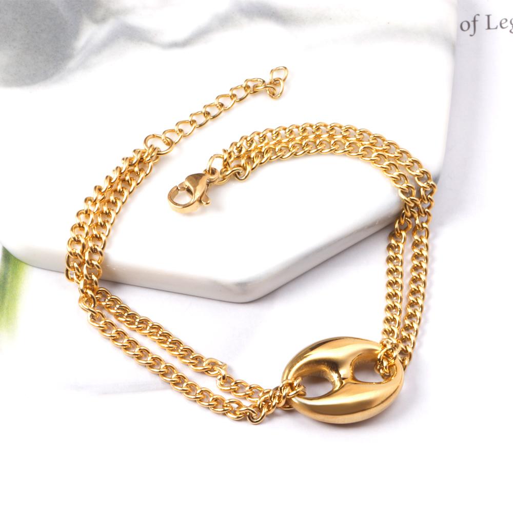 ASON 316L Stainless Steel Charm Nose Connector Bracelet Gold Color Bangle with Extender 17+3cm Fashion Jewelry Accessories asonjewelry