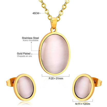 Oval Shape Opal Stainless Steel Luxury Necklaces Earrings Sets For Ladies Trendy Jewellry Sets parures bijoux asonjewelry