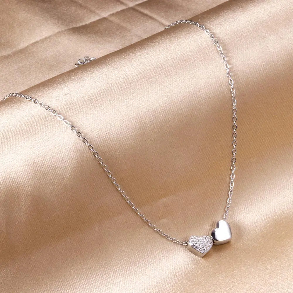 Two Heart Shape Pendant Necklaces Shiny Cubic Zirconia Charms For Lover Friends Romantic Anniversary Birthday Gifts asonjewelry