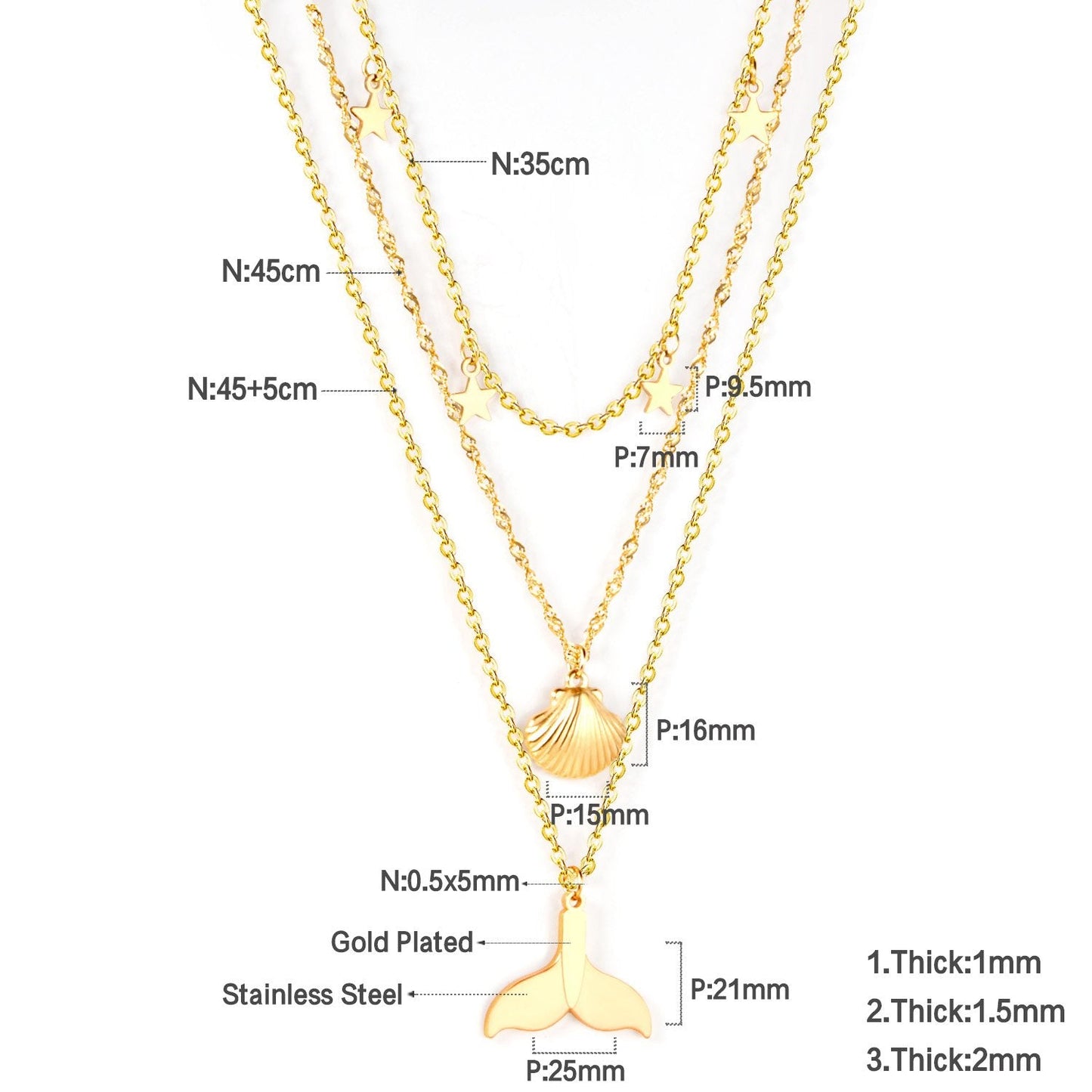 ASON 316L Stainless Steel Shell Fish Tail Pendant Multi Layer Necklace Star Choker for Women Party Gift Fashion Jewelry asonjewelry