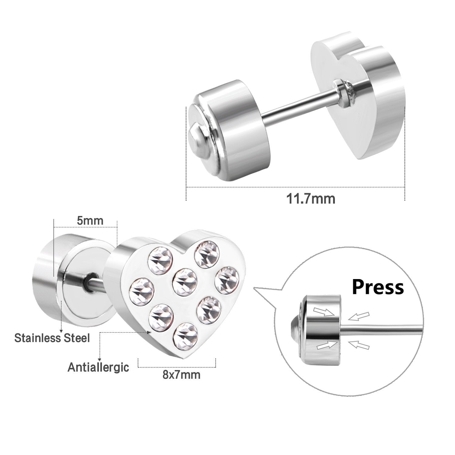 ASON Lovely Star/Heart Shape With Round Colorful Cubic Zirconia Press Stud Earrings for Women/Girl Party Stylish Jewelry asonjewelry