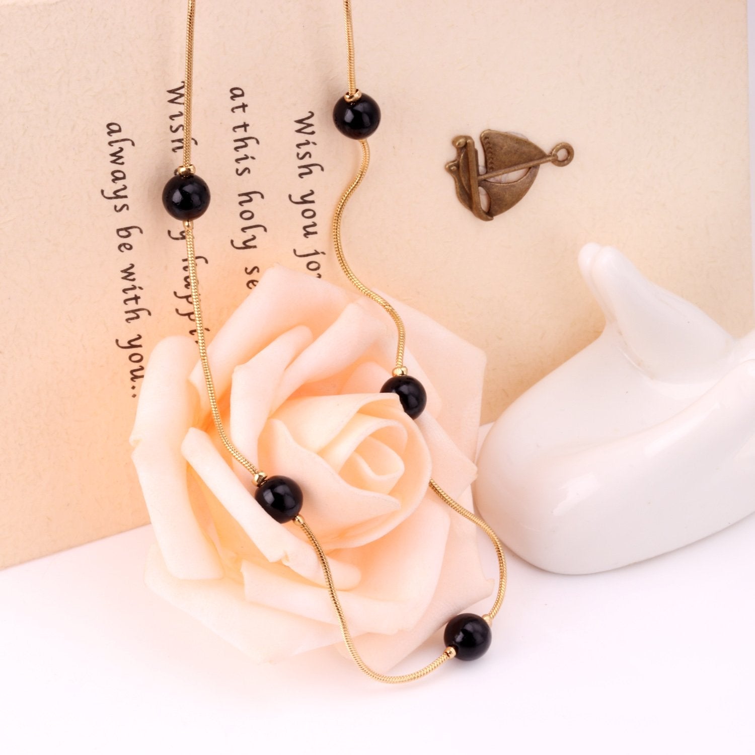 ASON White Black Round Imitation Pearl Pendant Necklace Gold Color Stainless Steel Snake Chain Jewelry Gift Party Chokers asonjewelry