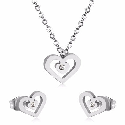 Stainless Steel Wedding Dubai Bridal Jewelry Sets CZ Heart Necklace Earrings Sets For Women Party Jewellery Sets asonjewelry