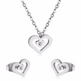 Stainless Steel Wedding Dubai Bridal Jewelry Sets CZ Heart Necklace Earrings Sets For Women Party Jewellery Sets