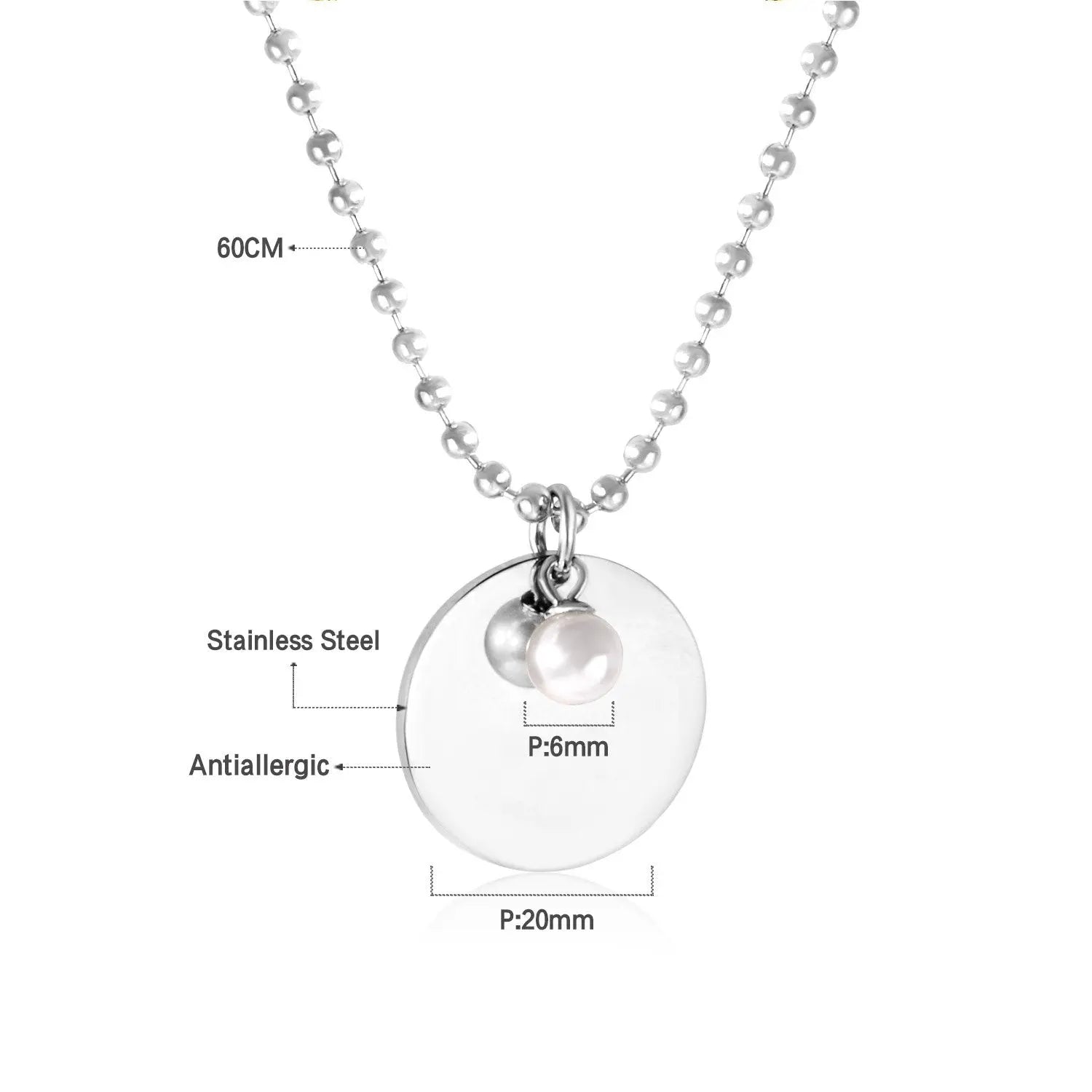 Gothic Fake Pearl Stainless Steel Round Pendant Necklaces For Men Women Jewelry Chain Necklace Collar Collier Set asonjewelry