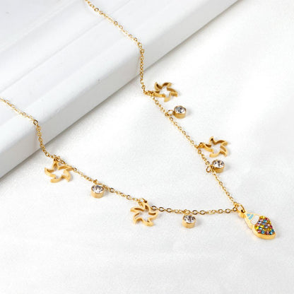 ASON Gold Color Conch and Star Pendant Chain with Cubic Zirconia Stainless Steel Necklace for Women Jewelry Accessories asonjewelry