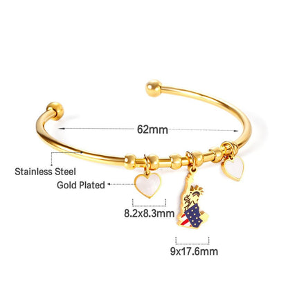 ASON Fashion Gold Color Heart with Shell Charm Stainless Steel Bracelet Open Bangle Jewelry Accessory for Women Party Gift asonjewelry