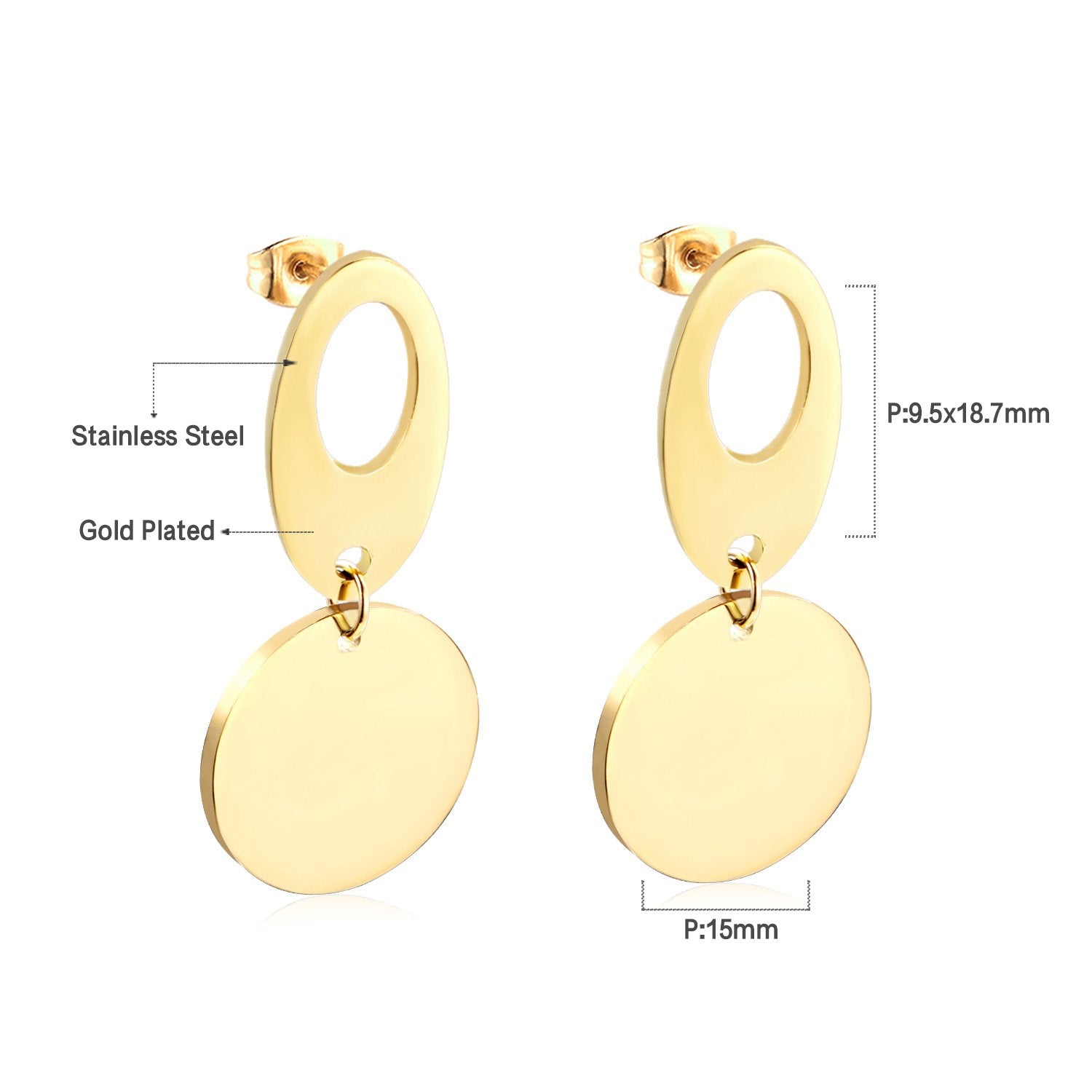 ASON Classic Gold Color Round Pendant Drop Earring Stainless Steel Dangle Earring for Women Gift Accessories Jewelry asonjewelry