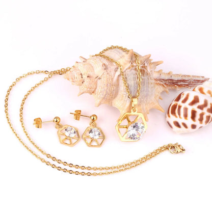 Hexagon With Cubic Zircon Pendant Necklaces Earrings Sets For Women Party Jewelry Set Factory Direct parures bijoux asonjewelry