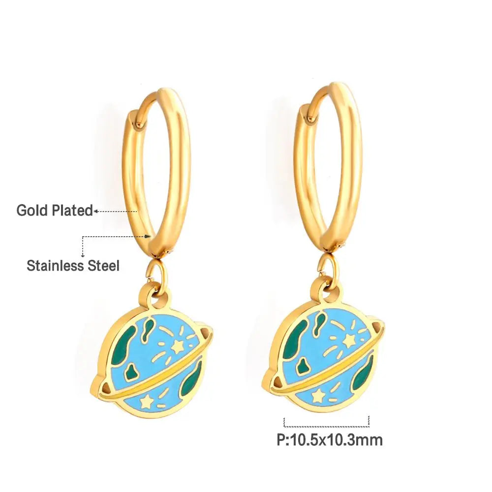 Exquisite pendientes Brand Design Earth Planet Charms Round Geometric Circle Dangle Drop Earrings Acrylic Zirconia asonjewelry