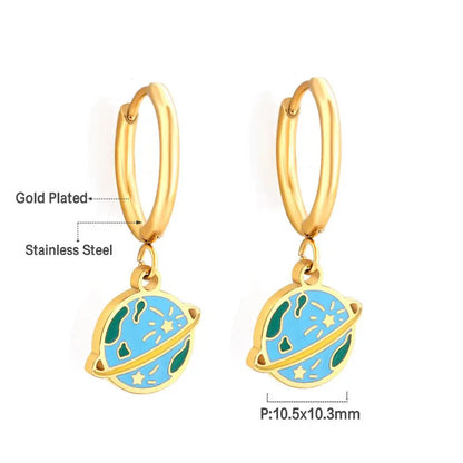 Exquisite pendientes Brand Design Earth Planet Charms Round Geometric Circle Dangle Drop Earrings Acrylic Zirconia asonjewelry