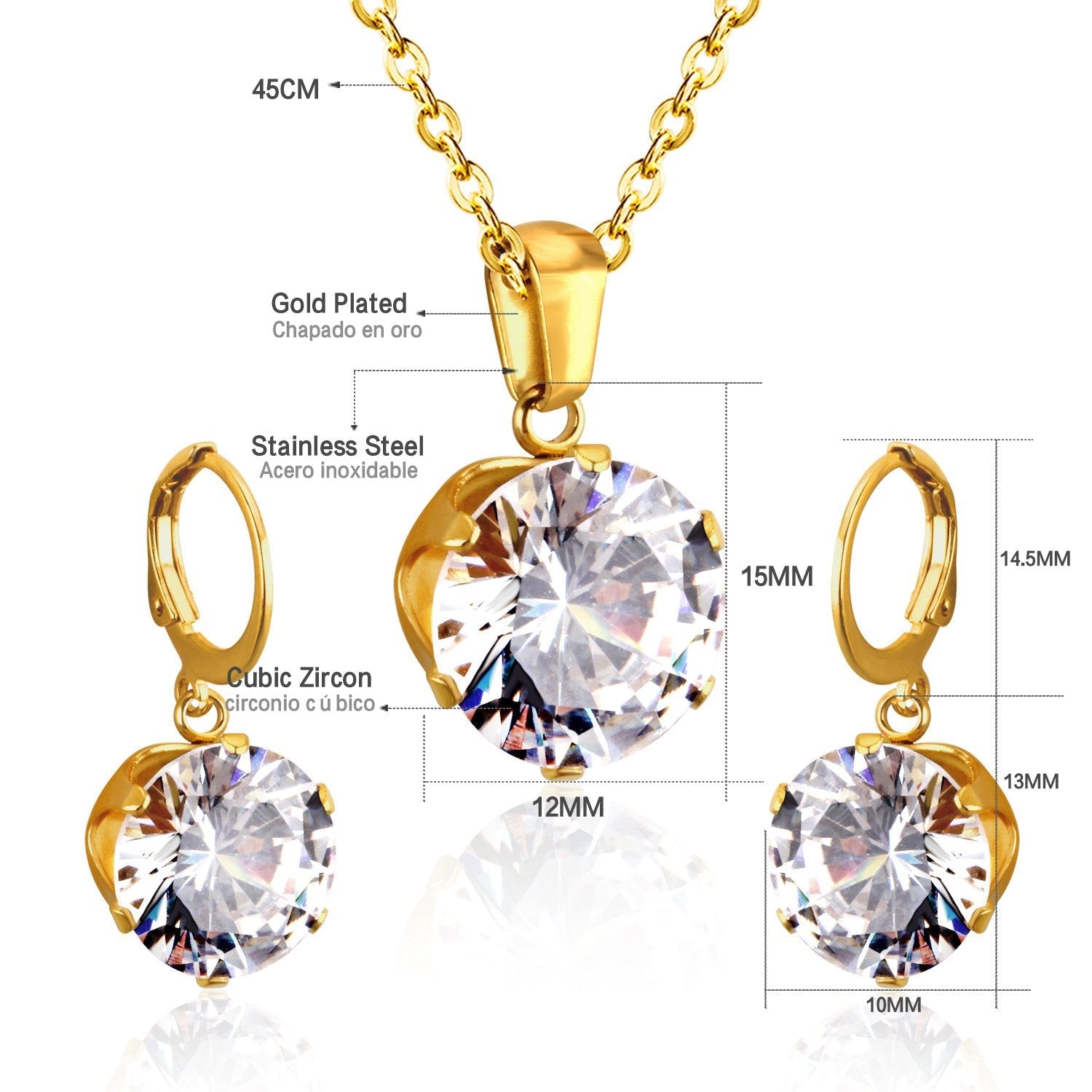ASON Bridal Jewelry Sets Round Cubic Zirconia Pendants Stainless Steel Drop Earring Fashion Accessories Mujer Party Wedding asonjewelry