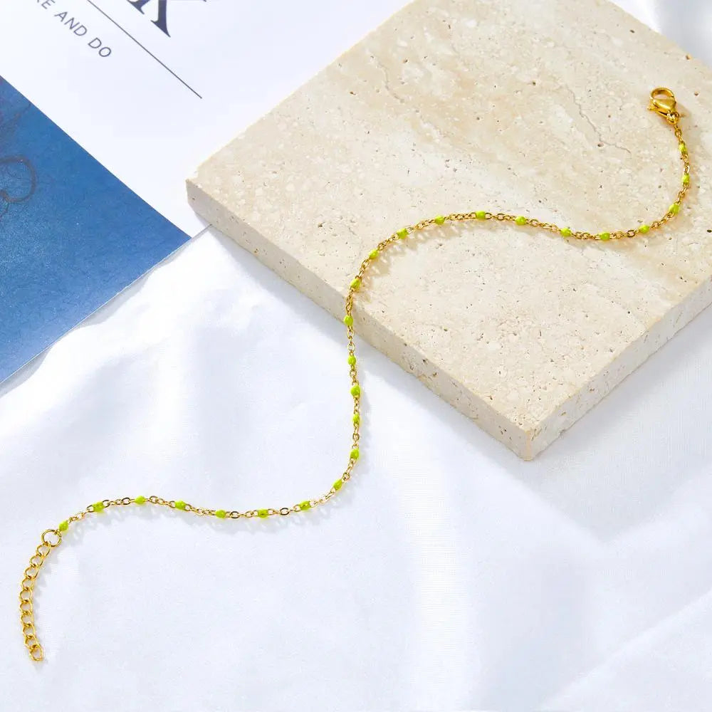 Bohemian Green Blue Yellow Beads Chain Anklets Stainless Steel Summer Ankle Bracelet Body Jewelry Gifts For Women Girl asonjewelry