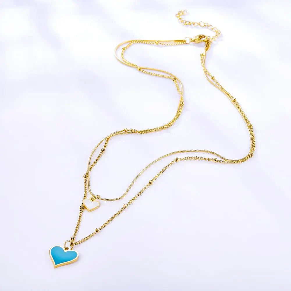 Romantic Heart Pendant Necklaces For Girls Fashion Party Jewellry Couple Necklace Gift Stainless Steel Layer Choker asonjewelry