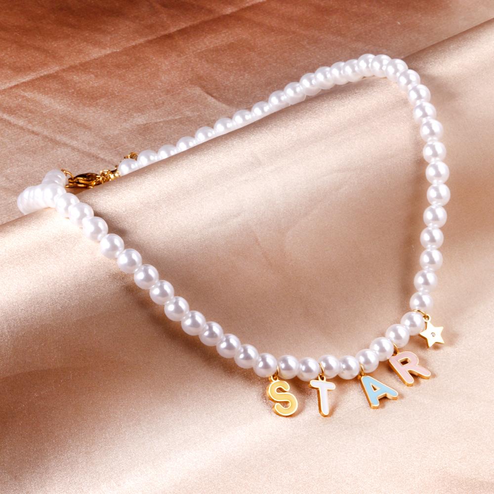 ASON Cute Imitation Pearl Necklace with STAR DREAM Letter Pendant Chains for Women Stainless Steel Jewelry Party Gift asonjewelry
