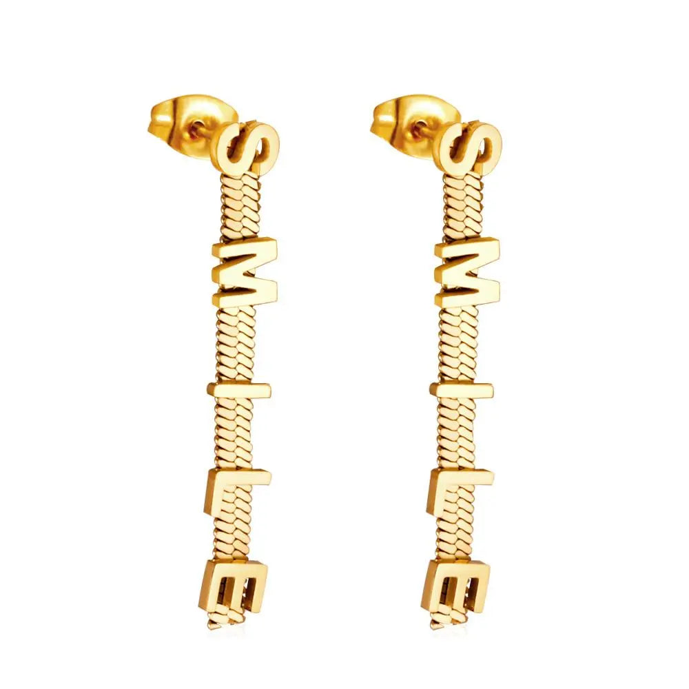 Smile Letter Earrings For Woman Positive Gifts Stainless Steel Tassel Brand Design Drop Pendient Birthday Party asonjewelry