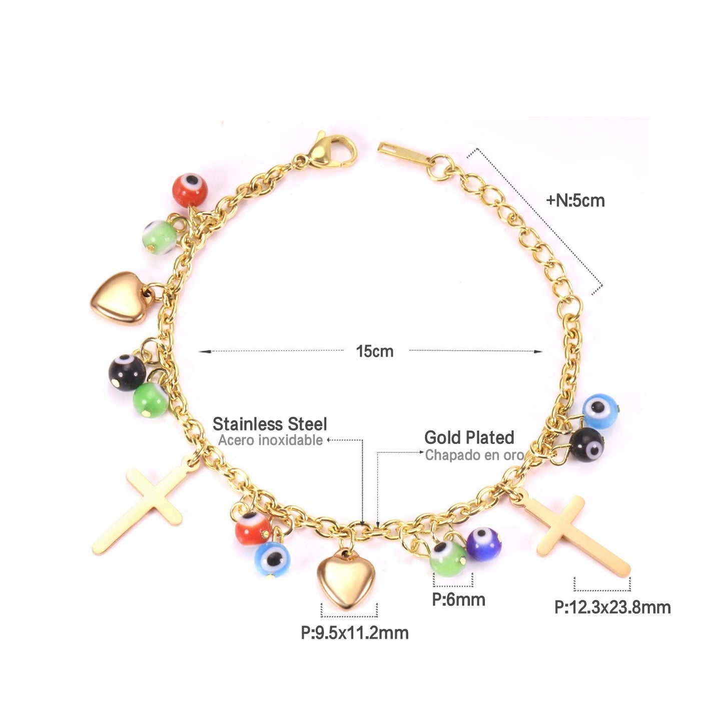 ASON Fashion Pendants Cross Eyes Heart Bracelets Gold Color Stainless Steel Link Chain Bracelet for Women Bohemia Jewelry asonjewelry