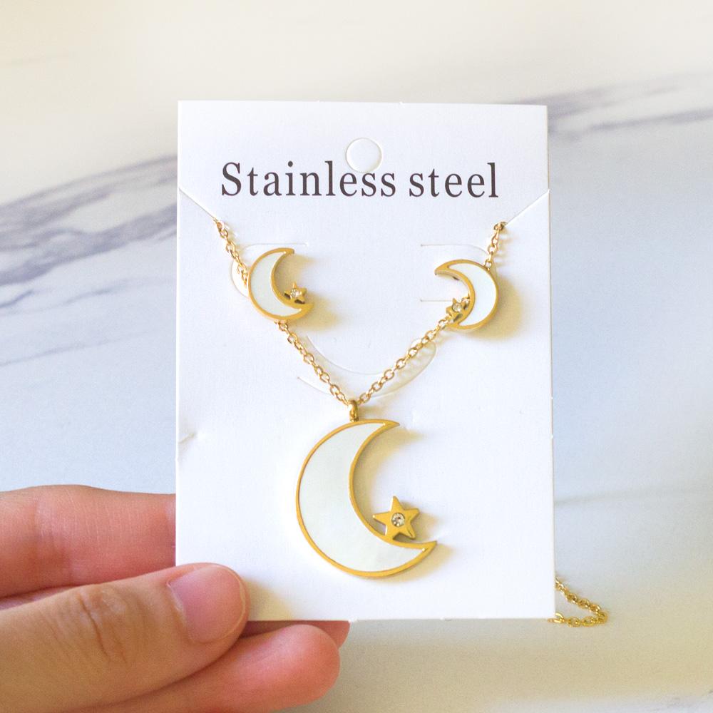 ASON Moon Star Shell 316L Stainless Steel Bridal Wedding Jewelry Sets for Women 2019 Necklace Pendant Small Stud Earring asonjewelry