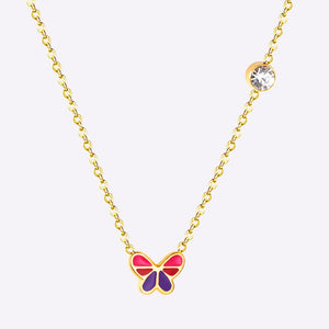 Mix Color Butterfly Football Stainless Steel Pendant Necklace For Women Free Chain With Crystal Necklace Jewellry