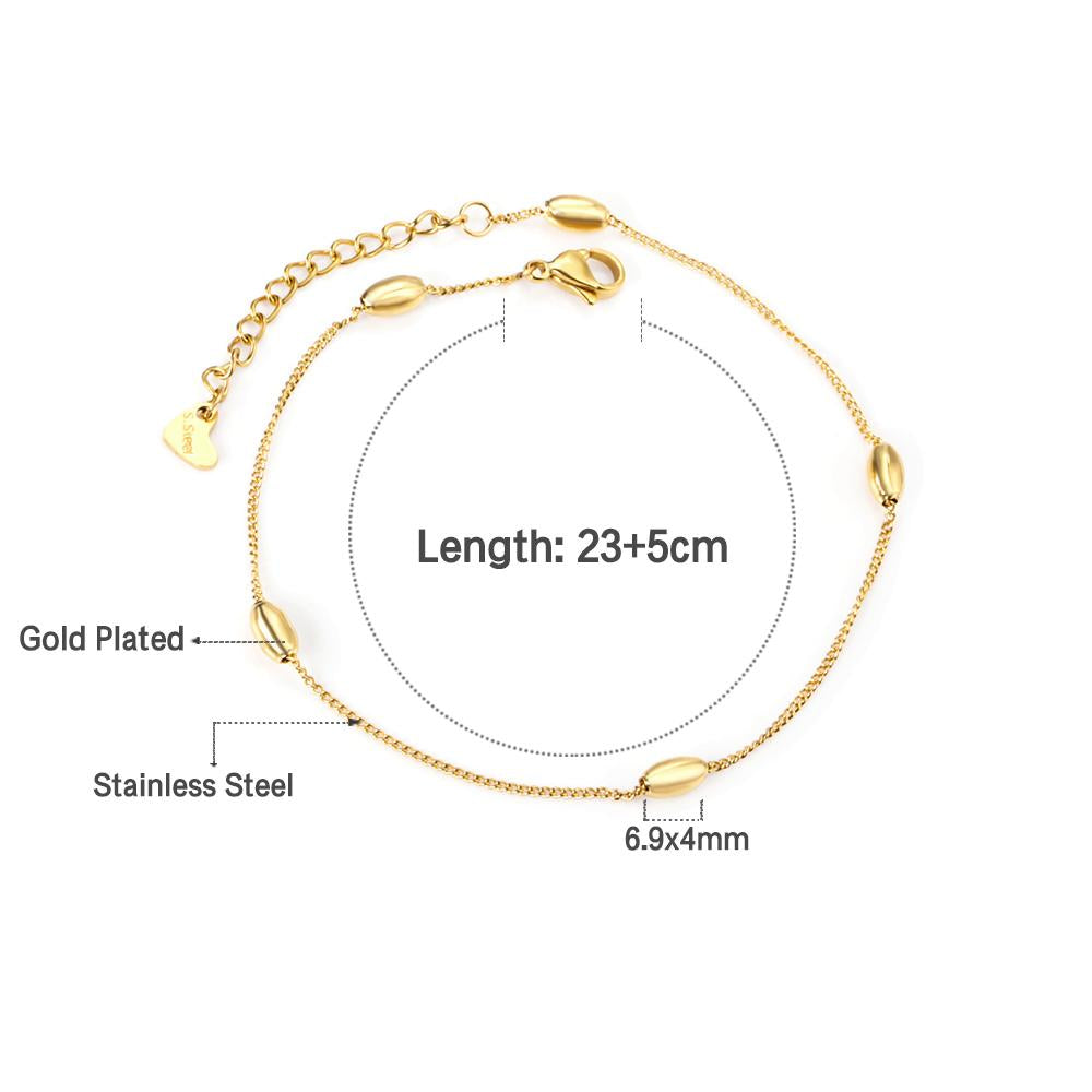 ASON Bead Anklet Foot Chains Gold Color Stainless Steel for Women Beach Jewelry Simple Leg Chain 23+5cm with Extender asonjewelry