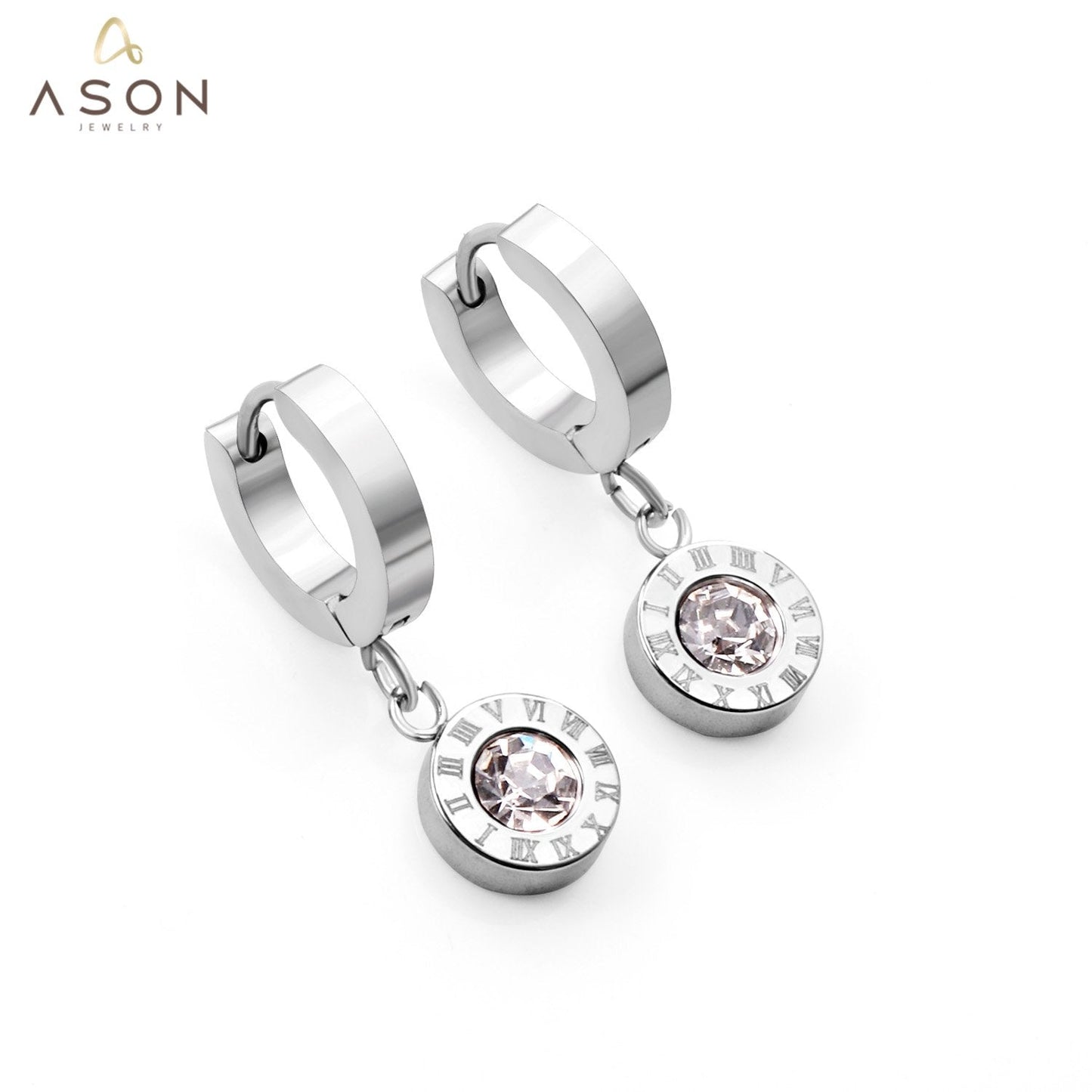 ASON Lovely Roman Numerals Pendant Earrings with Cubic Zirconia for Women Girls Dangle Earring Accessories Jewelry Gift asonjewelry