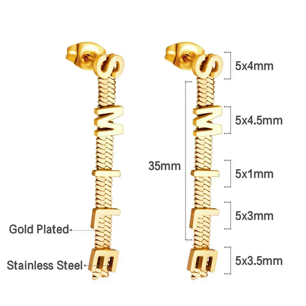 Smile Letter Earrings For Woman Positive Gifts Stainless Steel Tassel Brand Design Drop Pendient Birthday Party asonjewelry