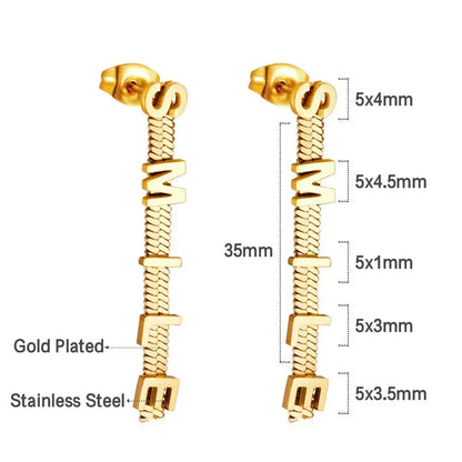 Smile Letter Earrings For Woman Positive Gifts Stainless Steel Tassel Brand Design Drop Pendient Birthday Party asonjewelry