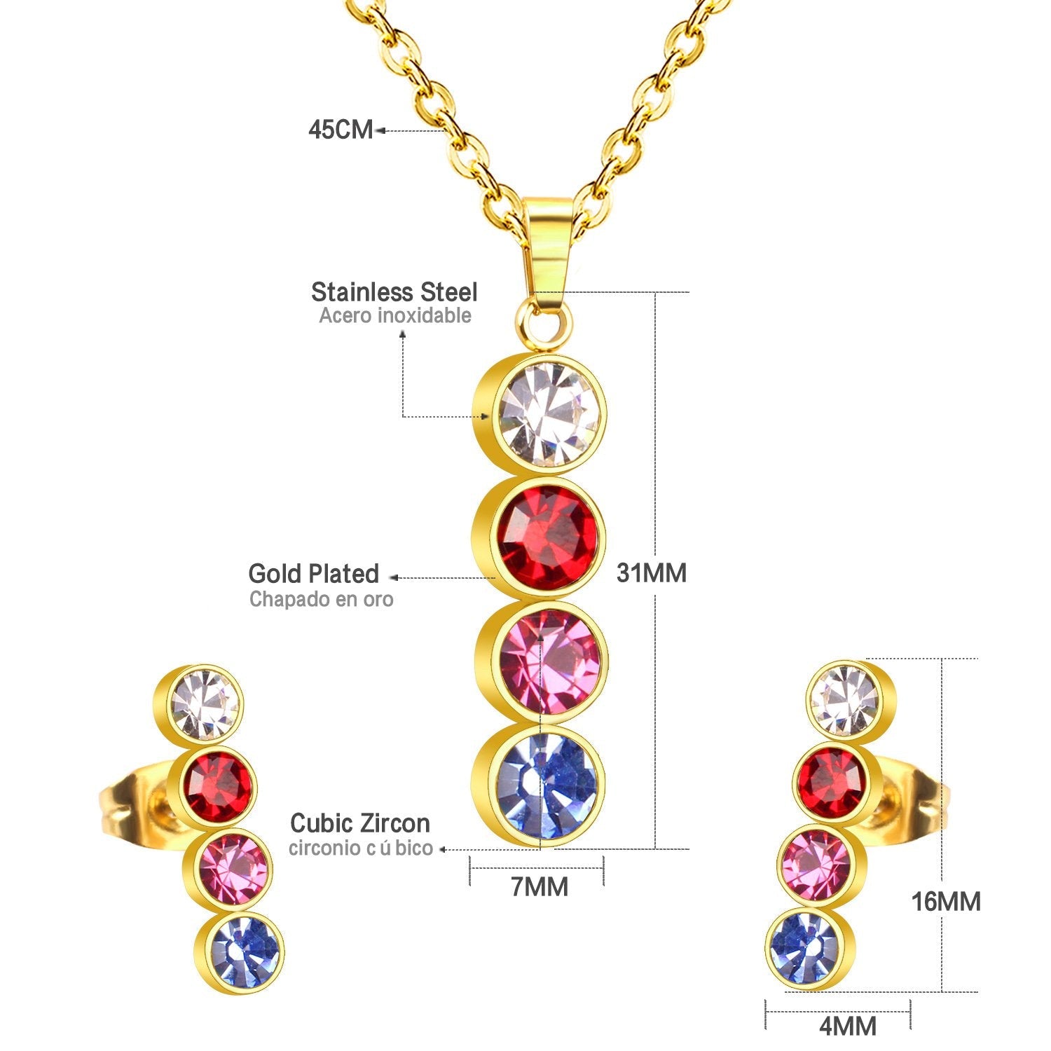 ASON Necklace Sets Colorful Round Cubic Zirconia Pendant Necklace Fashion Stud Earring Fashion Jewelry Women Party Gift asonjewelry