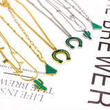 Collar con colgante verde para mujer, collar Triple de Cactus, productos de moda, regalos para amigos, collar de cadena de eslabones para pareja